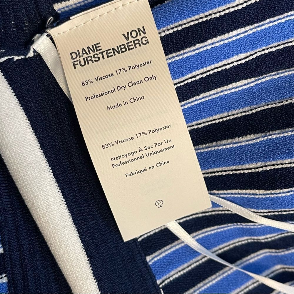 Diane Von Furstenberg Yasmin Dress Knitted Striped Blue Size L NWT - Picture 6 of 6